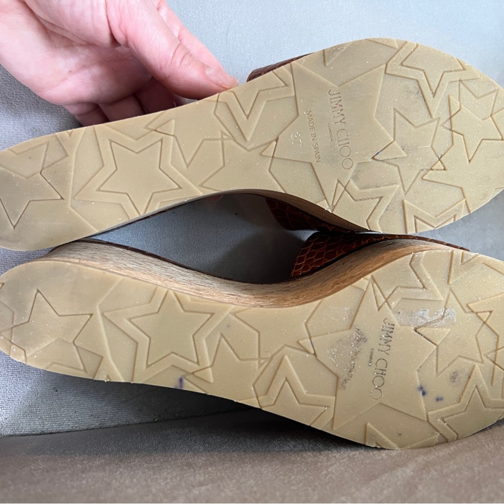 Jimmy Choo Dee Dee Croc Leather Cork Platform Sandals - Picture 13 of 15